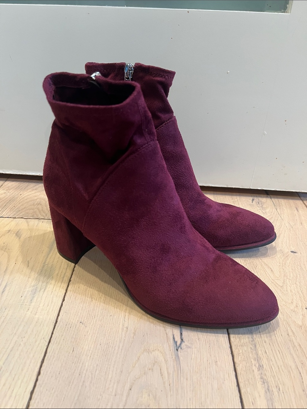 Marc Fisher Burgundy Suede Block Heel Ankle Boots